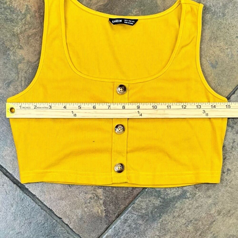 Shein Mustard Yellow Ribbed Button-Front Crop Top Small - Picture 7 of 10